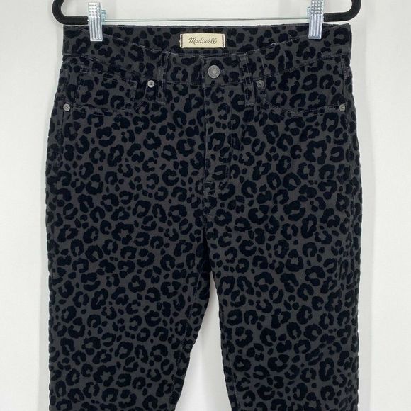 Madewell 9" Mid-Rise Skinny Velvet Flocked Leopard Print Jeans Black Size 28 - Picture 2 of 12